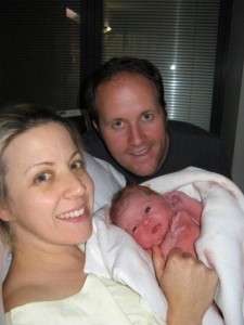 Tanya and Luke with Annabel, shortly after the birth